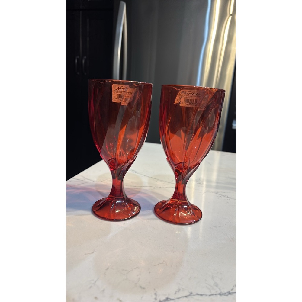 2 Noritake Breeze Red All Purpose Goblets Water Glasses Tags - Picture 1 of 5